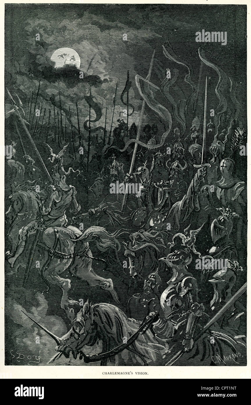 Carlo Magno della visione. Illustrazione da la leggenda di Croquemitaine da Gustave Doré Foto Stock