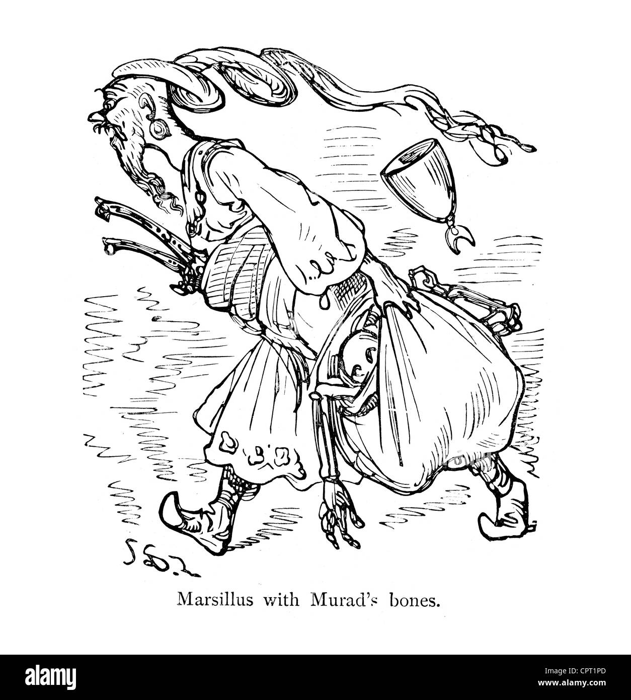 Marsillus con Murad le ossa. Illustrazione da la leggenda di Croquemitaine da Gustave Doré Foto Stock