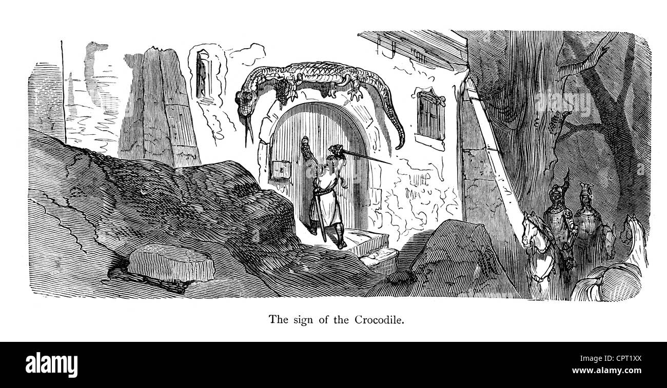Segno del coccodrillo. Illustrazione da la leggenda di Croquemitaine da Gustave Doré Foto Stock