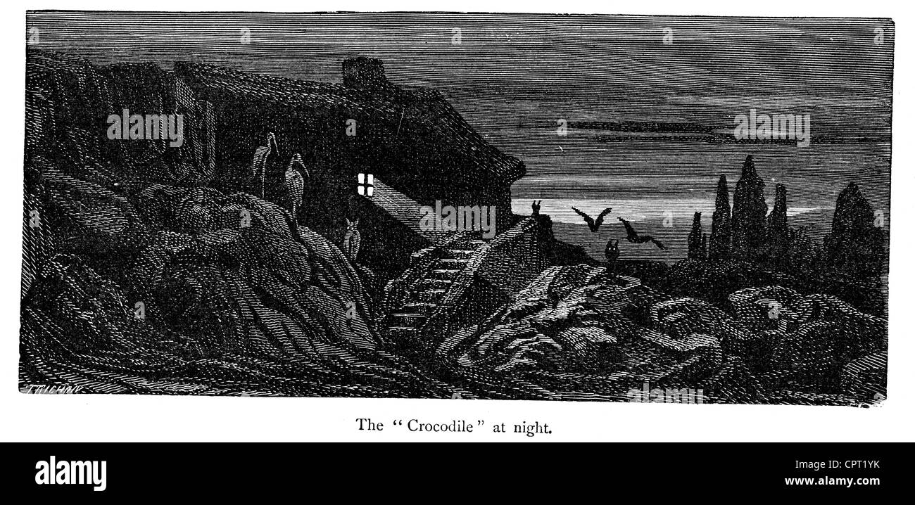 Il coccodrillo di notte. Illustrazione da la leggenda di Croquemitaine da Gustave Doré Foto Stock
