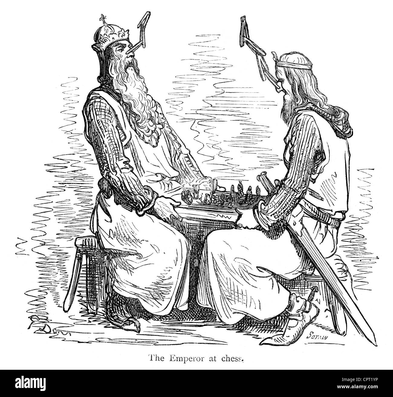 L'imperatore a scacchi. Illustrazione da la leggenda di Croquemitaine da Gustave Doré Foto Stock
