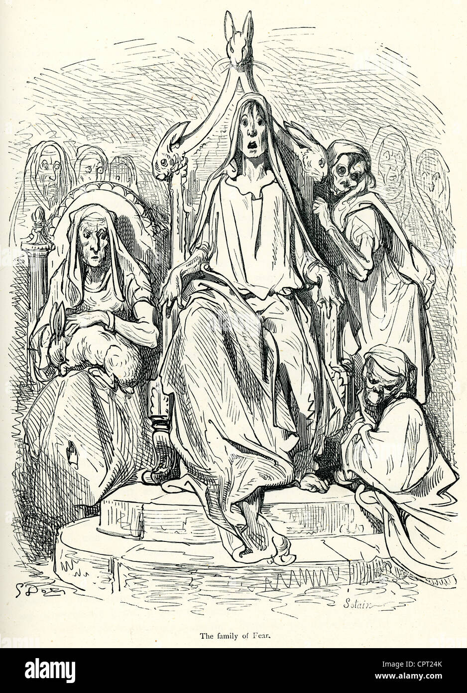 La famiglia di paura. Illustrazione da la leggenda di Croquemitaine da Gustave Doré Foto Stock