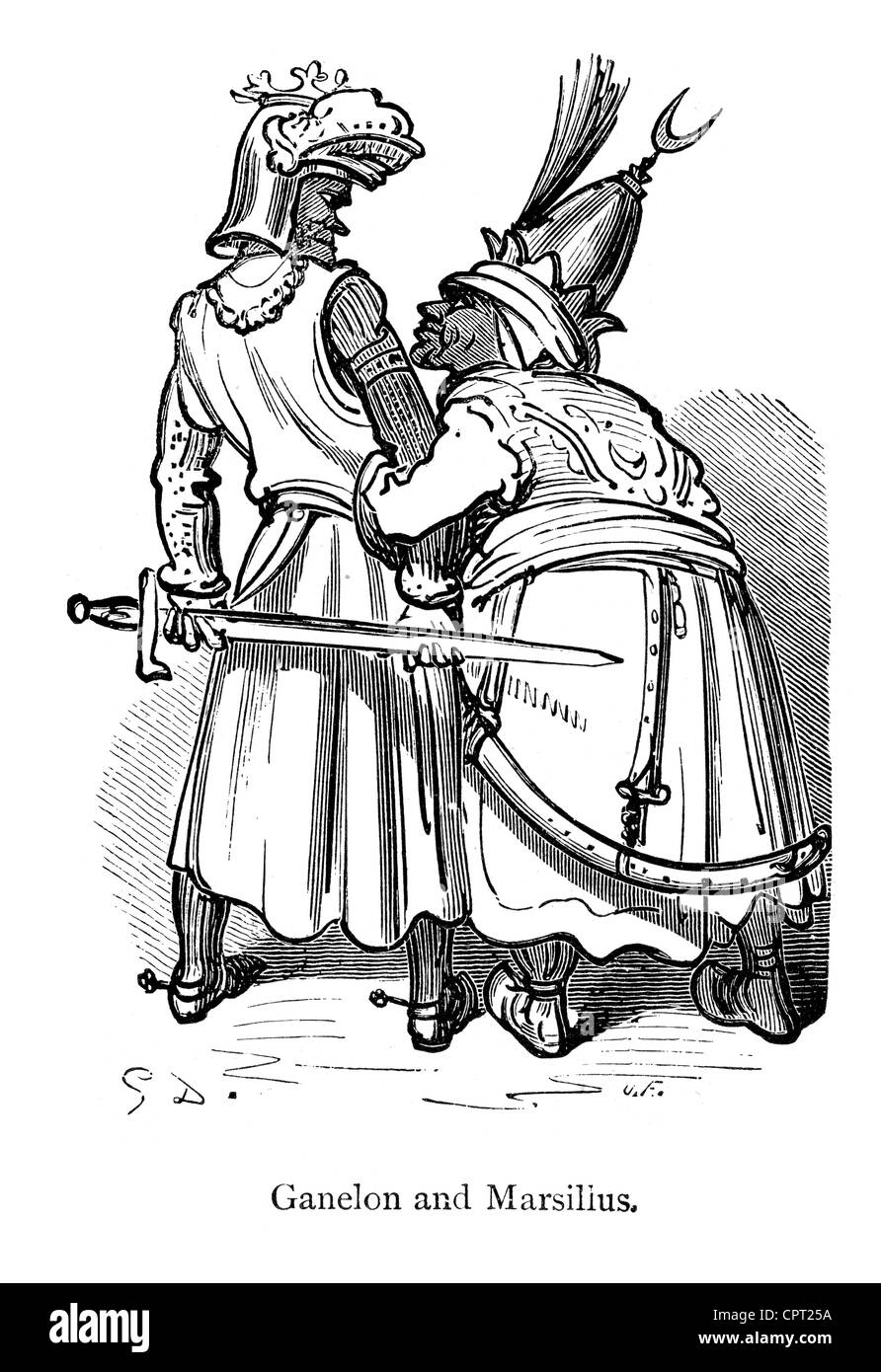 Ganelon e Marsilio. Illustrazione da la leggenda di Croquemitaine da Gustave Doré Foto Stock
