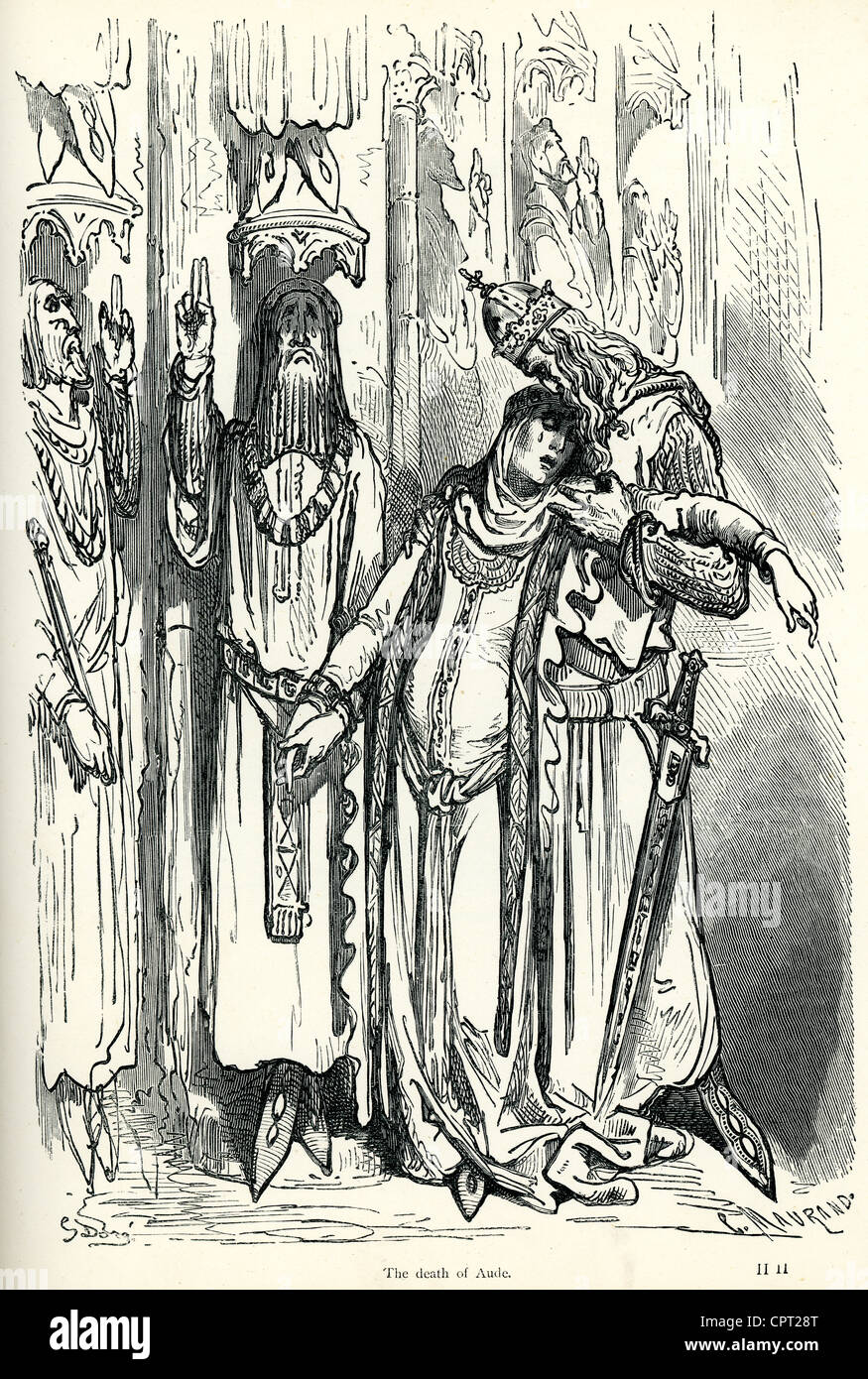 La morte di Aude. Illustrazione da la leggenda di Croquemitaine da Gustave Doré Foto Stock