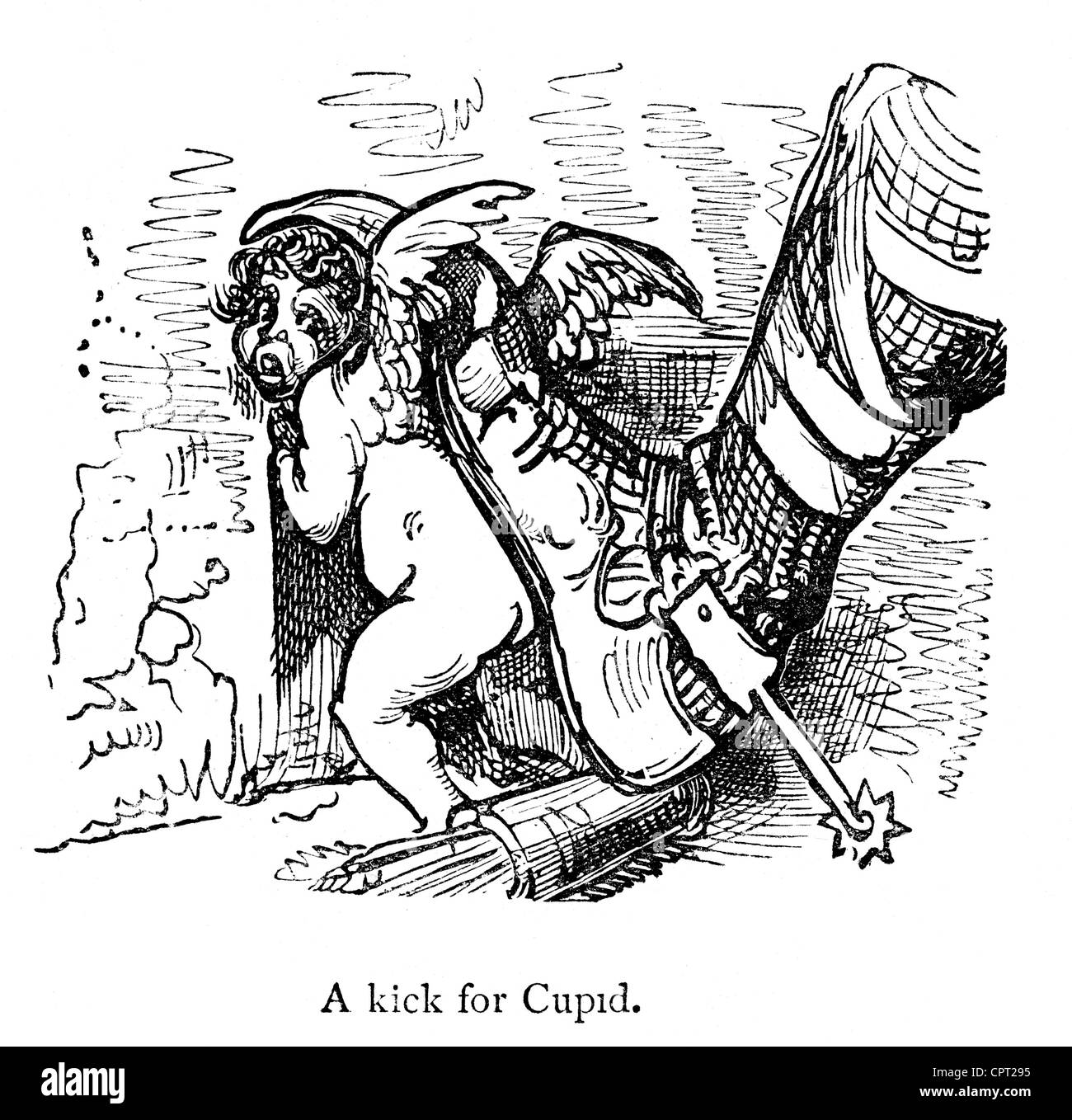 Kick per Cupido. Illustrazione da la leggenda di Croquemitaine da Gustave Doré Foto Stock