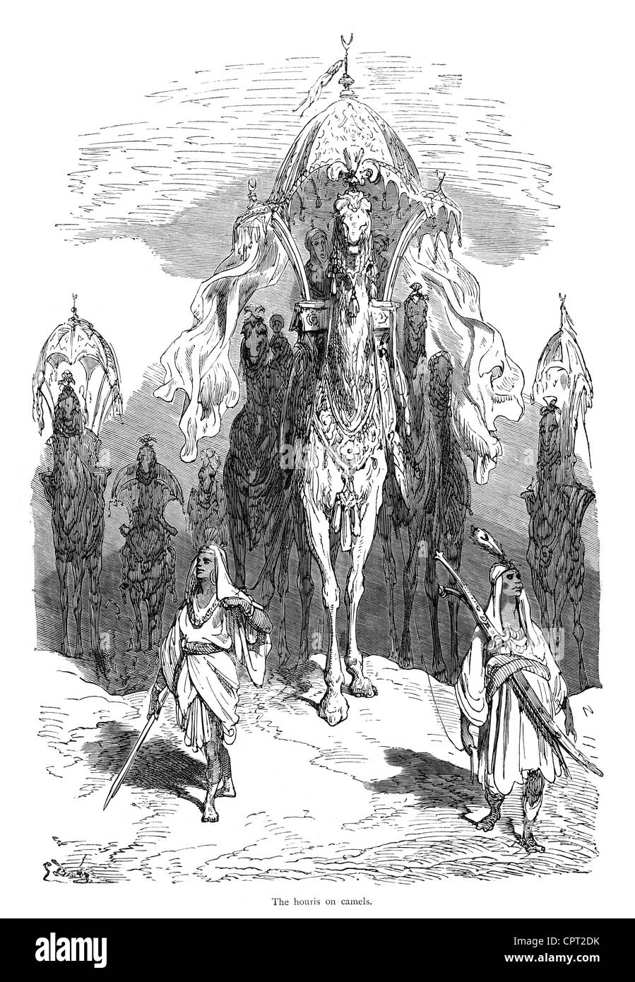 Houris sui cammelli. Illustrazione da la leggenda di Croquemitaine da Gustave Doré Foto Stock