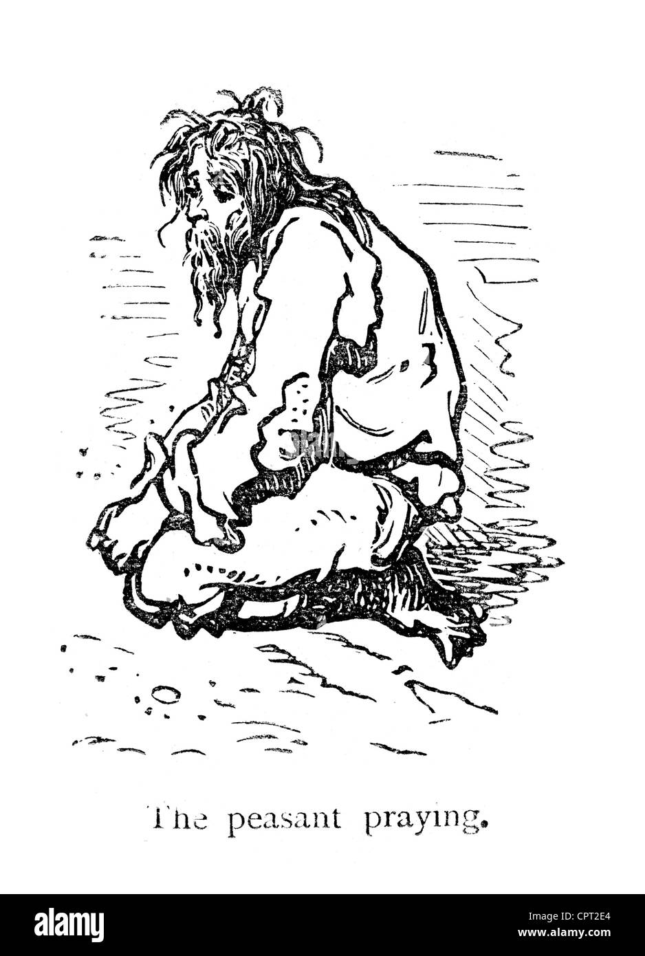 Il contadino pregando. Illustrazione da la leggenda di Croquemitaine da Gustave Doré Foto Stock