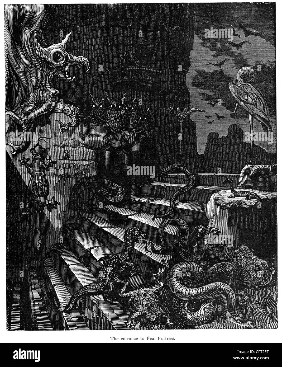 La fortezza di paura. Illustrazione da la leggenda di Croquemitaine da Gustave Doré Foto Stock