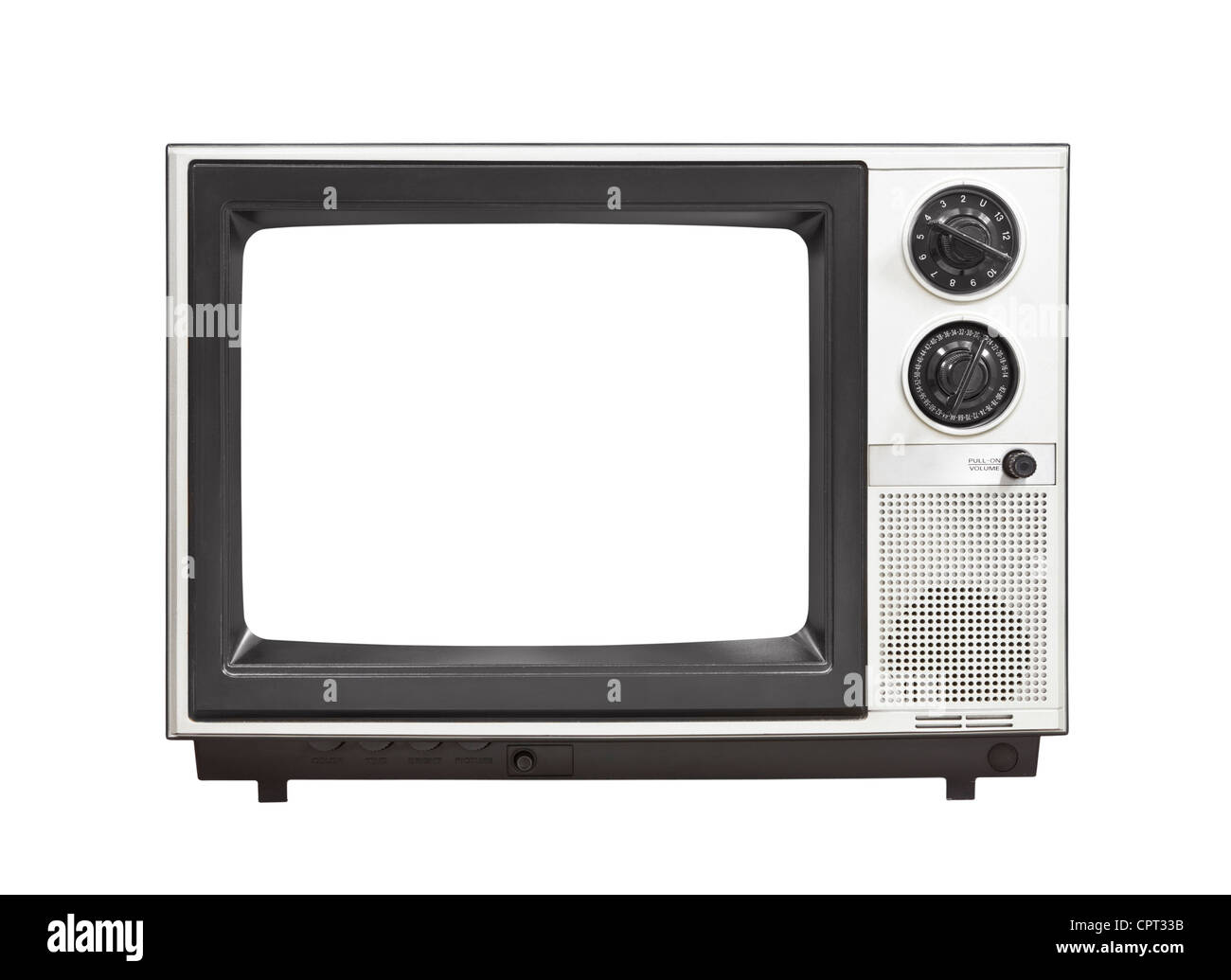 Ottanta Portable televisione con schermo vuoto isolato . Foto Stock