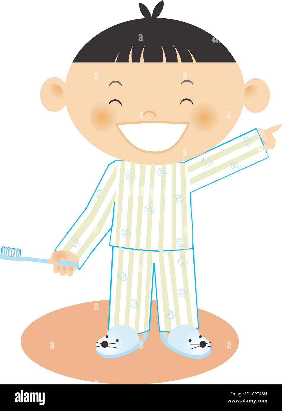 Un ragazzo tenendo uno spazzolino da denti Foto Stock