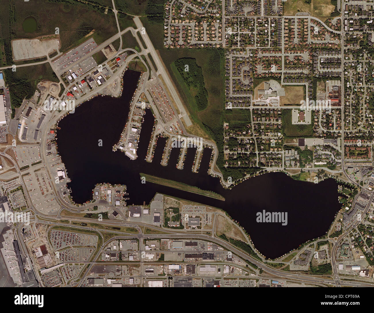 Mappa foto aeree del lago Hood idrovolante Base, Aeroporto di ancoraggio Foto Stock