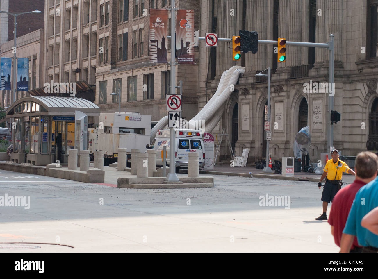 Venerdì, 19 agosto 2011, il set del film di meraviglia che i vendicatori (2012) filmato girato in downtown Cleveland Ohio Foto Stock