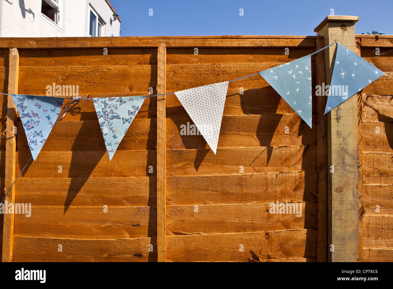 Bunting su giardino recinto Foto Stock