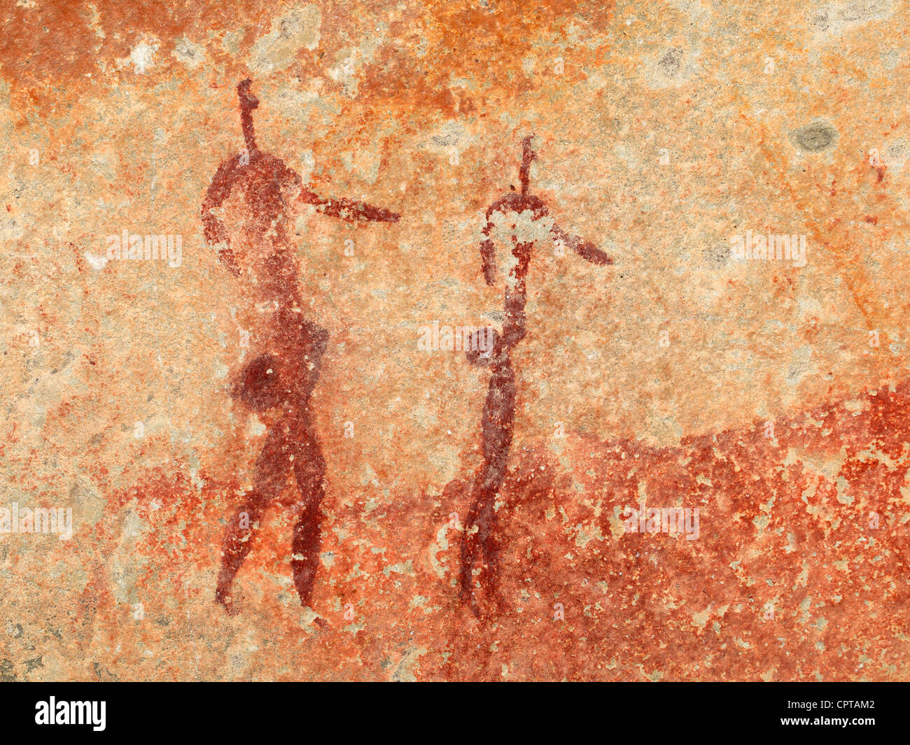 I Boscimani (SAN) rock dipinto raffigurante figure umane, Sud Africa Foto Stock