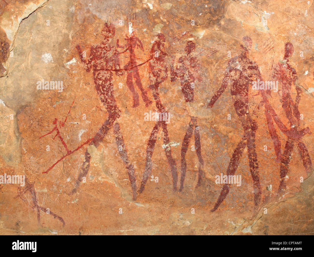 I Boscimani (SAN) rock dipinto raffigurante figure umane, Sud Africa Foto Stock