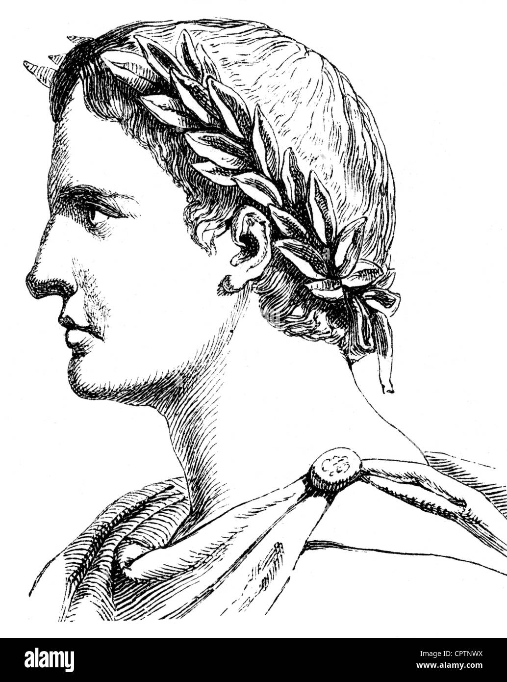 Ovidio (Publio Ovidio naso), 43 a.C. - 9 d.C., autore/scrittore romano (poeta), ritratto, profilo, incisione in legno, 19th secolo, Foto Stock