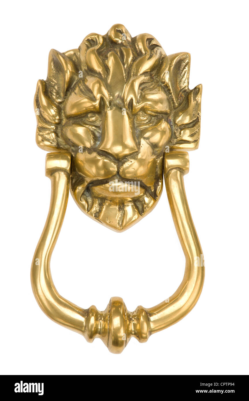 In ottone antico porta respingente su bianco Foto Stock