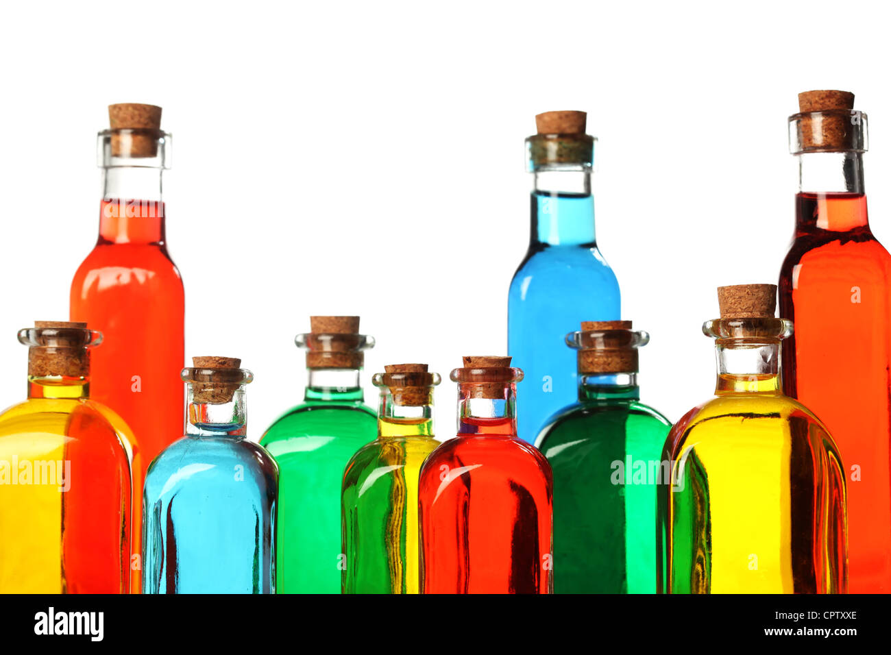 Colorate le bottiglie di vetro Foto Stock