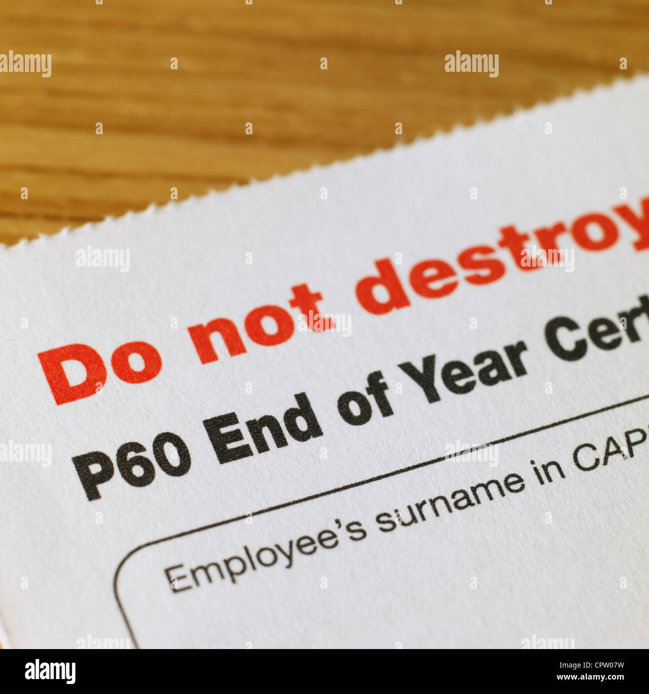 P60 di fine anno di certificato, REGNO UNITO Foto Stock