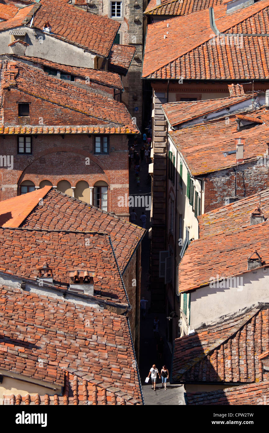 Tetti e architettura tradizionale a Lucca, Italia Foto Stock