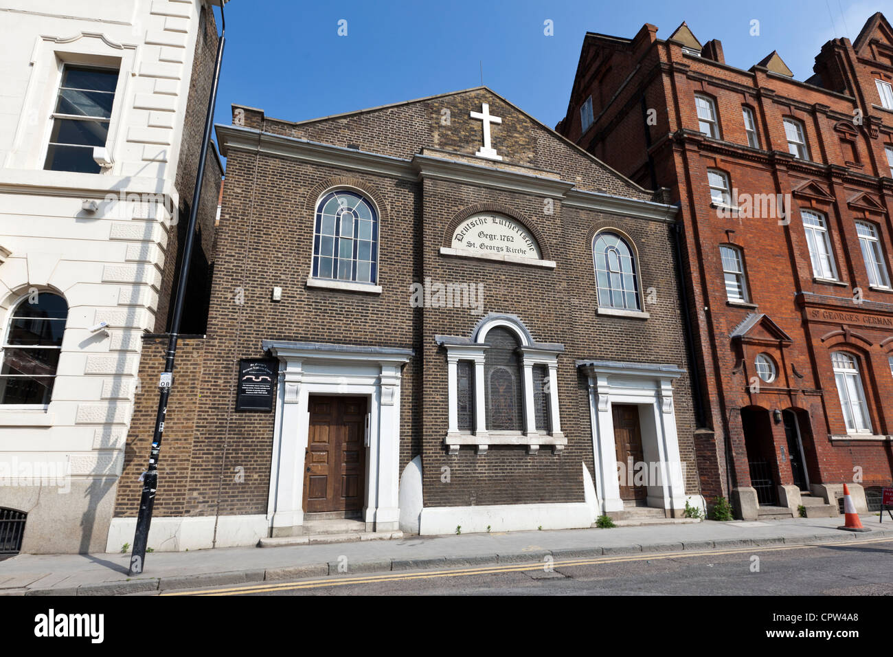 St George tedesco della Chiesa luterana, Alie Street, Whitechapel, Tower Hamlets, Londra, Inghilterra, Regno Unito. Foto Stock