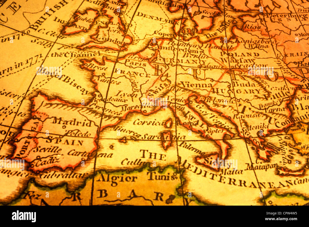 Antica Mappa di Europa e Mediterraneo. Mappa è dal 1786 ed è al di fuori del diritto d'autore. Foto Stock