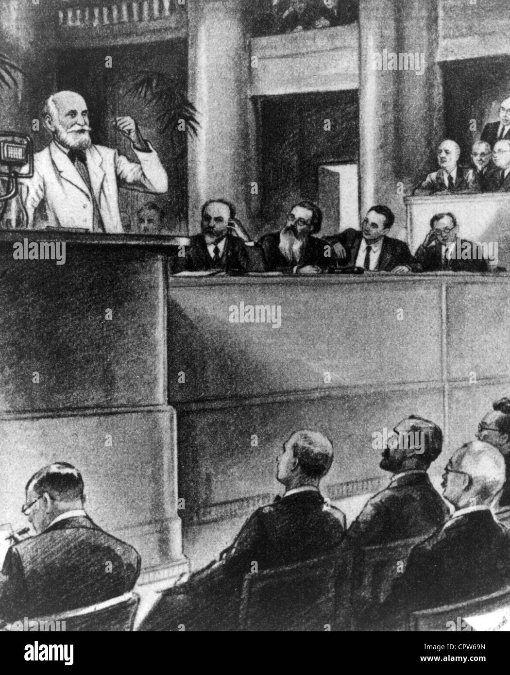 Pavlov, Ivan, 14.1.1849 - 27.2.1936, medico russo, fisiologo, mezza lunghezza, durante una lezione, inizio 20th secolo, Foto Stock