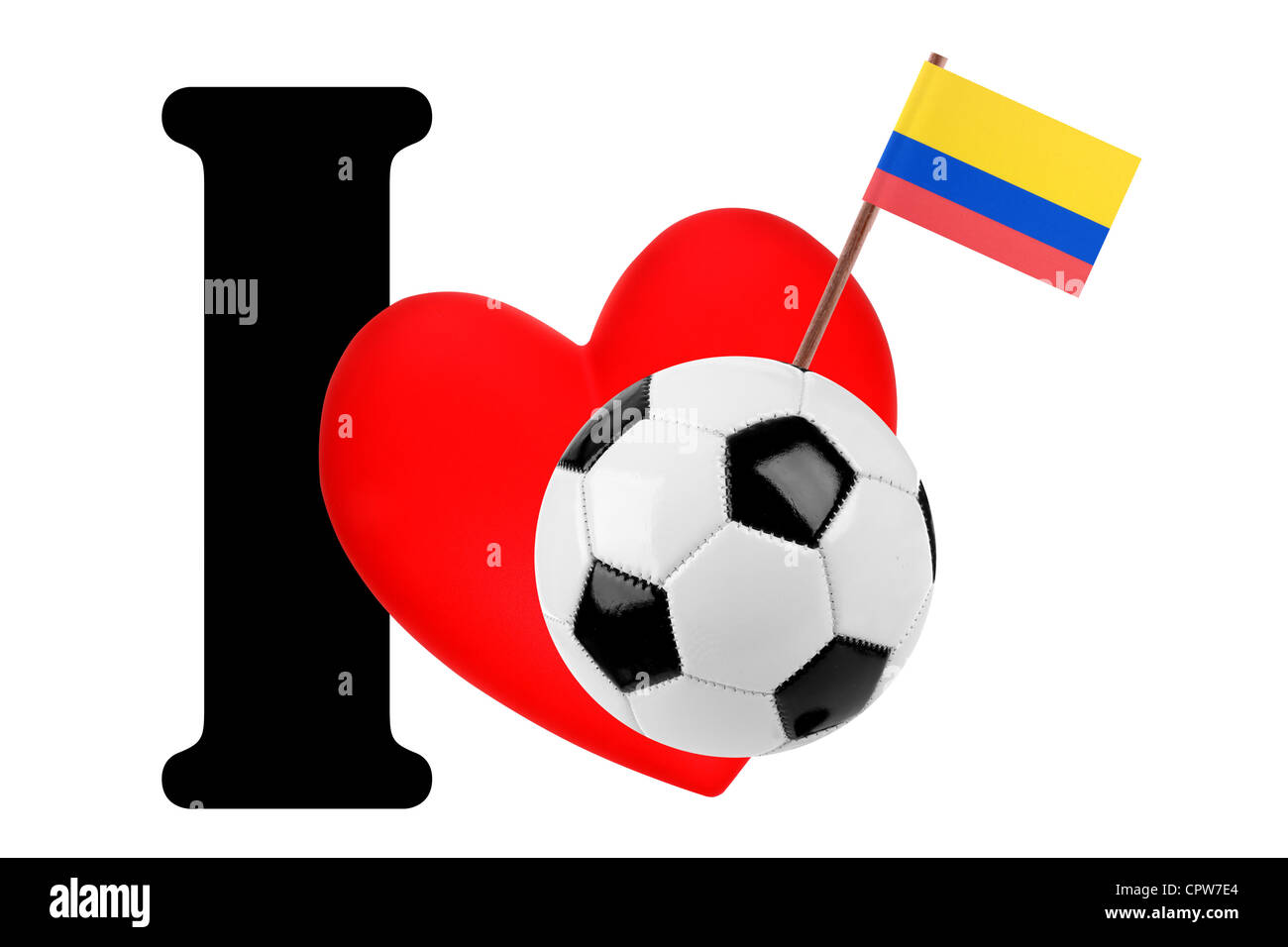 Bandierina su un cuore rosso e la parola che ho per esprimere il proprio amore per la bandiera nazionale della Colombia Foto Stock