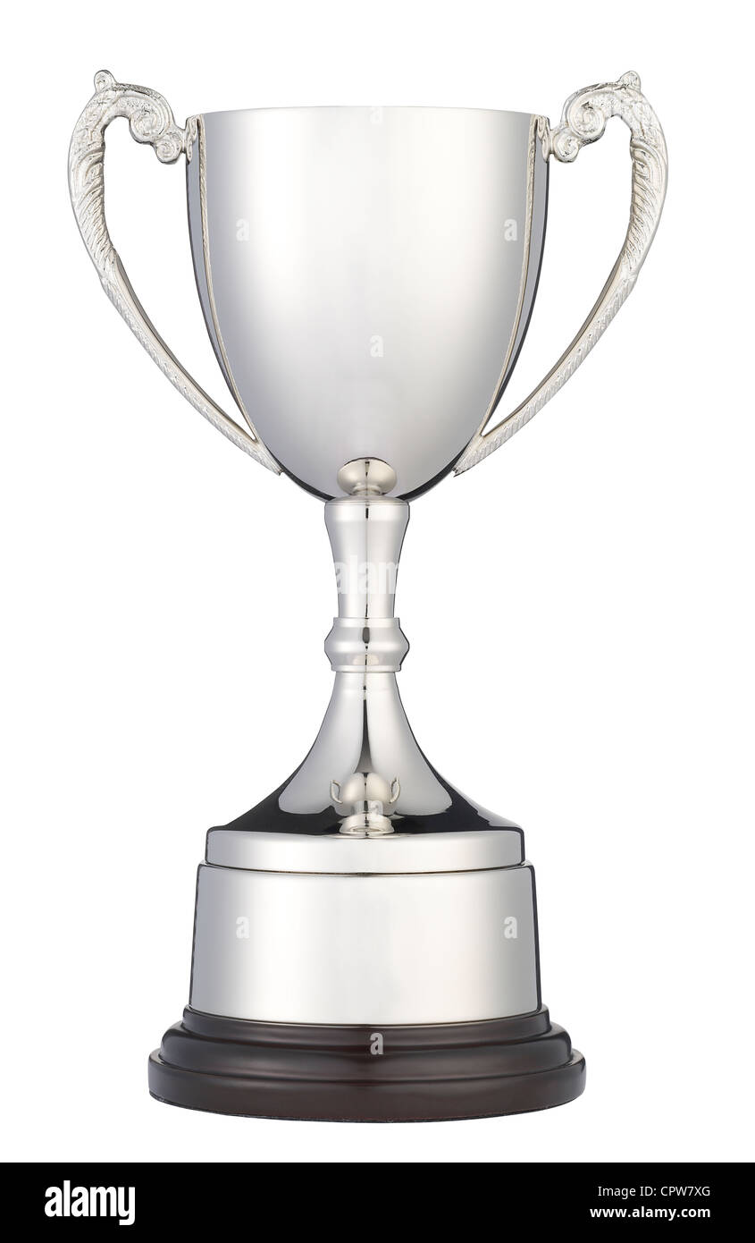 Un trofeo Silver Cup isolato su bianco con tracciato di ritaglio Foto Stock