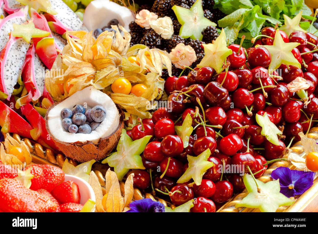 Assortimento di frutti diversi a una festa Foto Stock