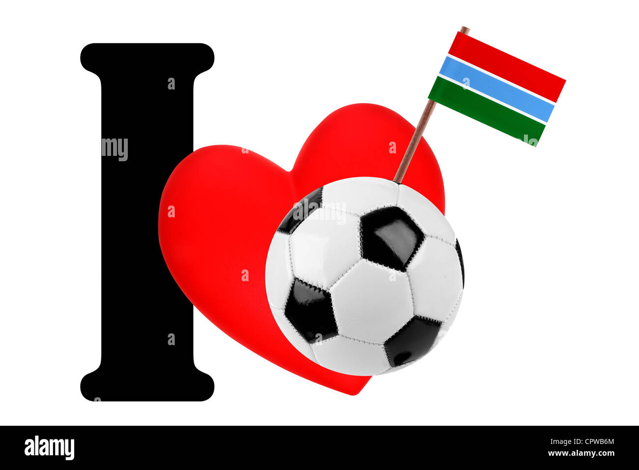 Bandierina su un cuore rosso e la parola che ho per esprimere il proprio amore per la bandiera nazionale del Gambia Foto Stock