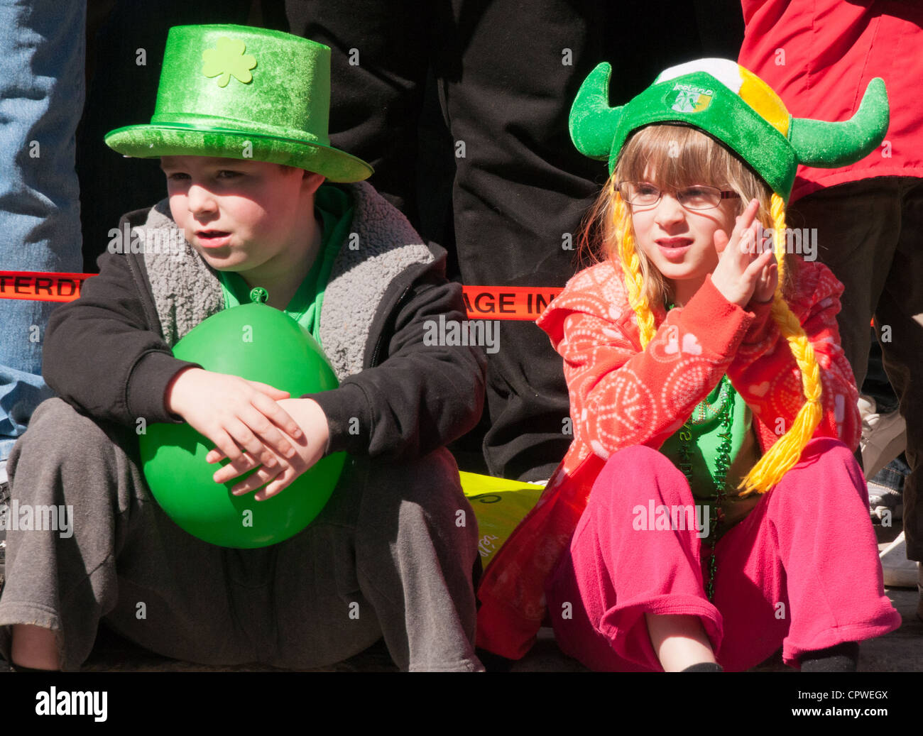 I bambini di St Patrick parade di Montreal, Canada Foto Stock