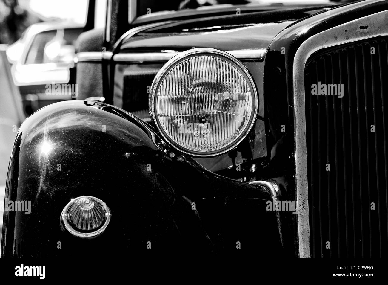 Un frammento di una vecchia auto (bianco e nero) Foto Stock