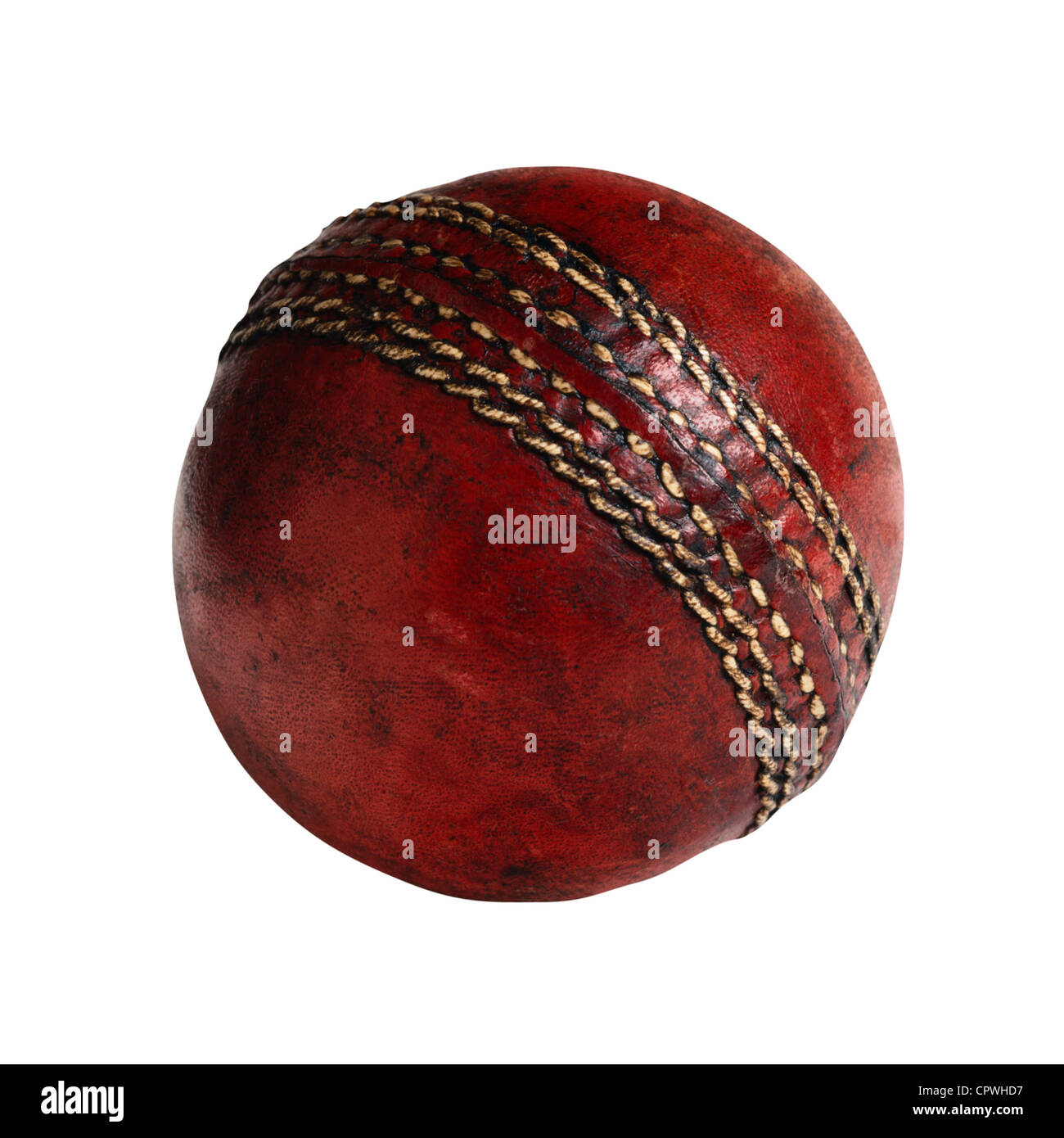 Rosso sfera di cricket Foto Stock