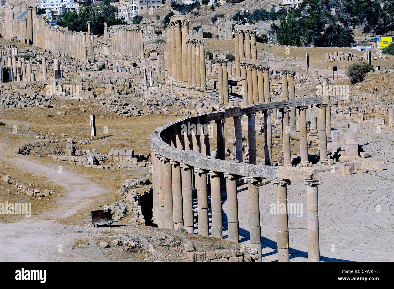 Asia Giordania Jerash colonne del sito archeologico Foto Stock