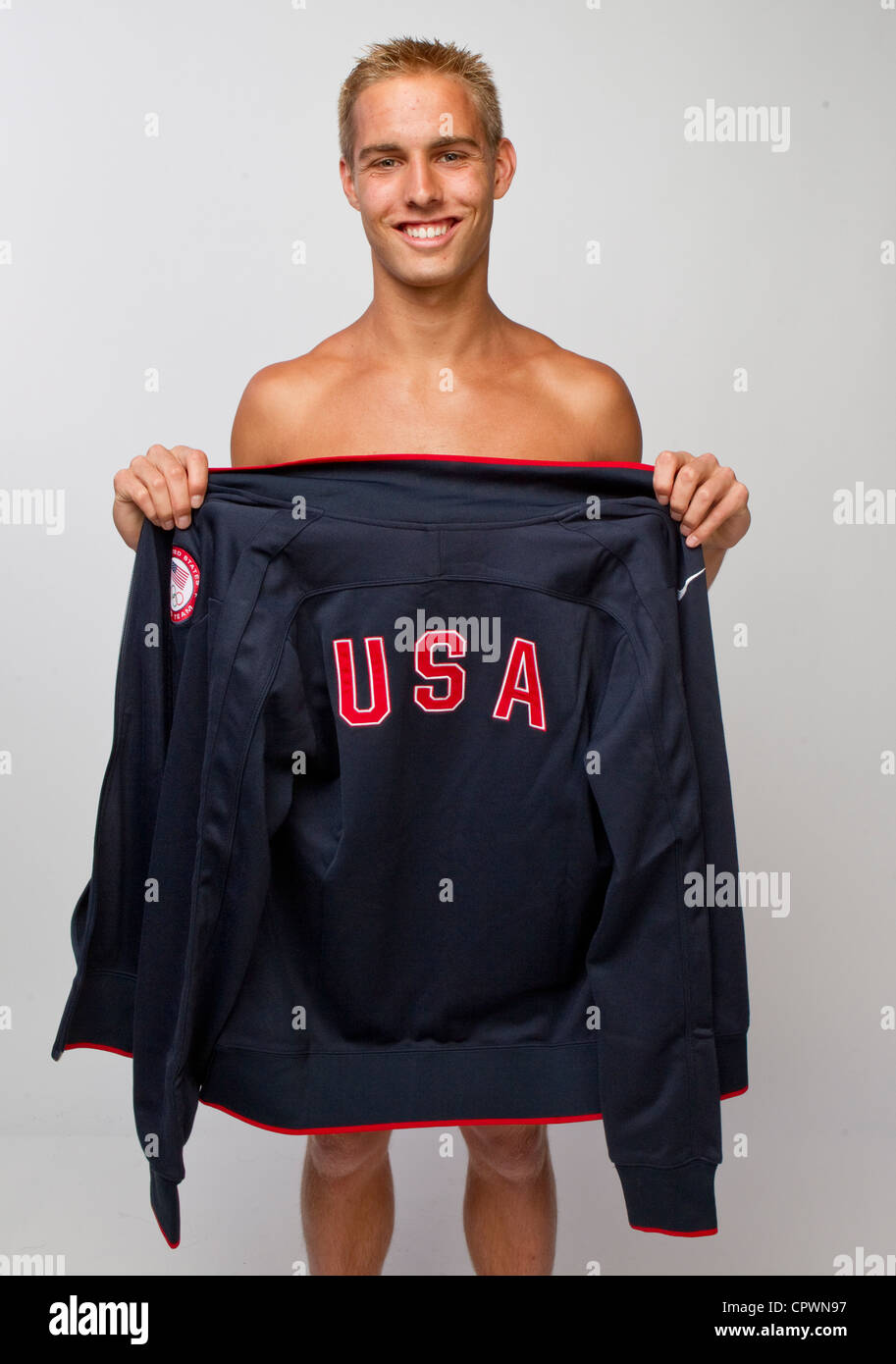 American diver Kristian Ipsen presso il Team USA Media Summit a Dallas, TX in anticipo delle Olimpiadi di Londra 2012. Foto Stock