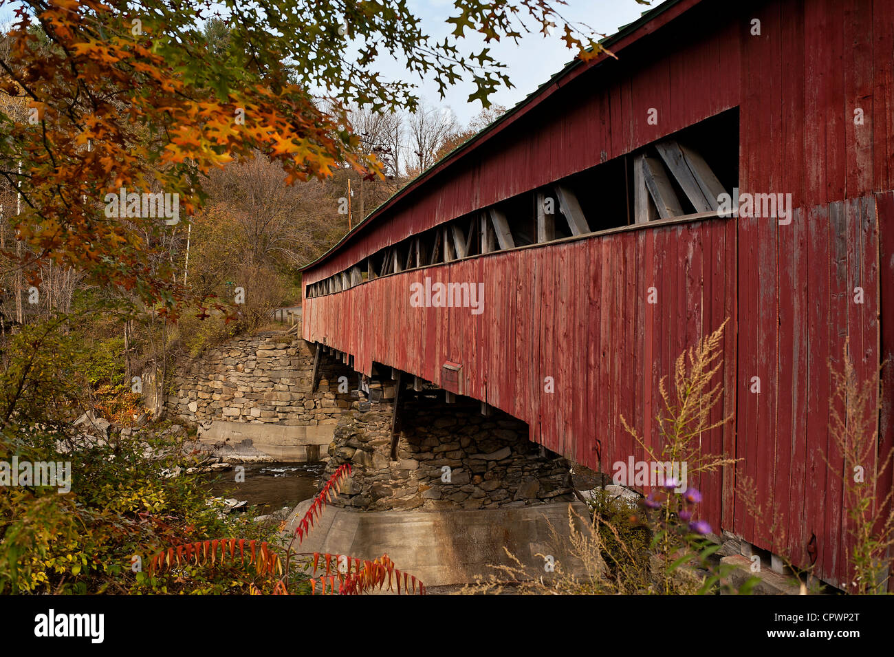 Ponte coperto, Taftville, Vermont, USA Foto Stock