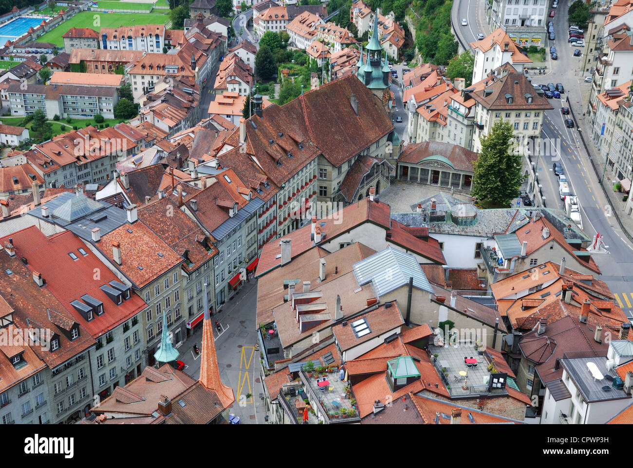 Città vecchia di Friburgo dall'alto. Foto Stock