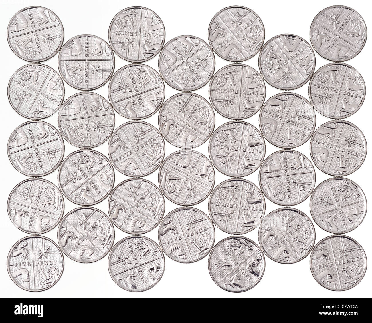 Monete britanniche 5p Foto Stock