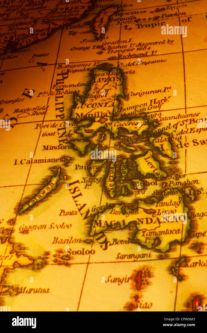 Mappa vecchia delle Filippine o isole filippine, focus su Manila. Mappa è dal 1799 ed è al di fuori del diritto d'autore. Foto Stock