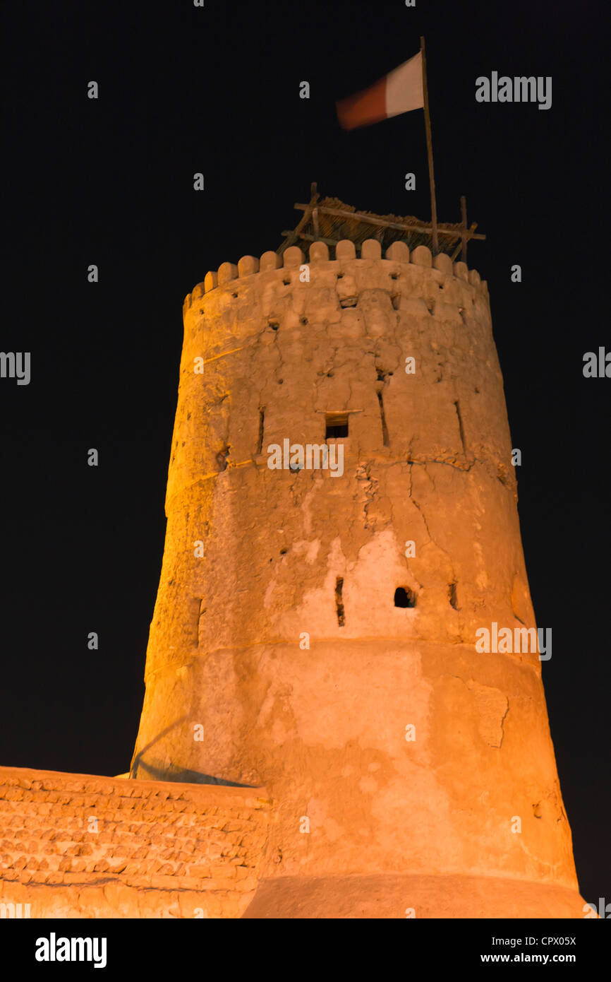 Vista serale di Fahaidi Fort, Dubai, UAE Foto Stock