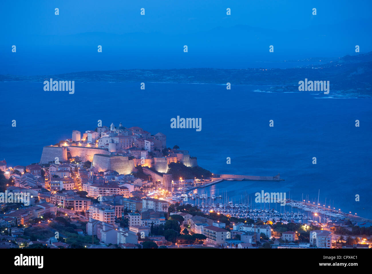 Calvi al crepuscolo, Corsica, Francia Foto Stock
