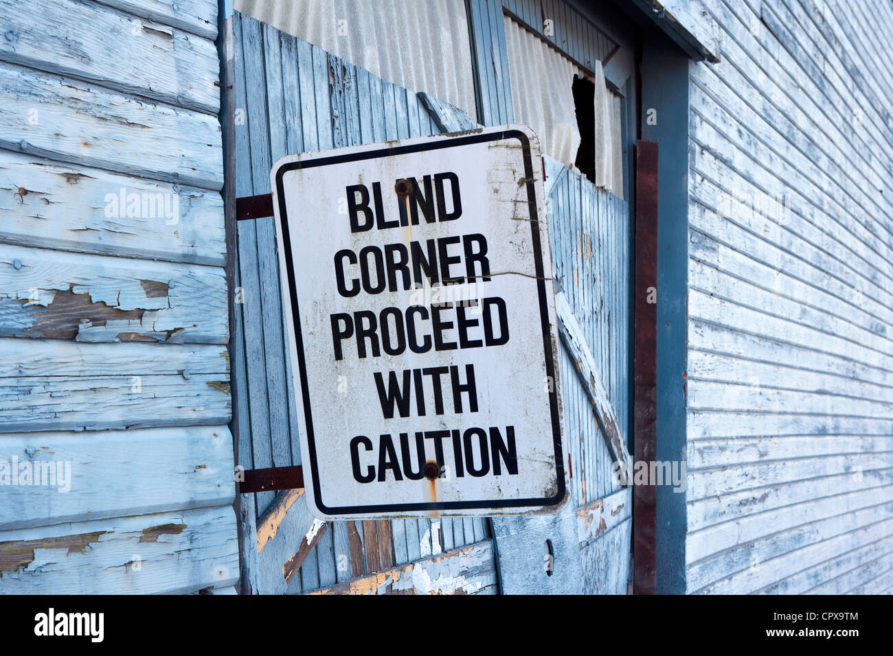 Angolo cieco segno - La Conner, Stati Uniti di Washington Foto Stock