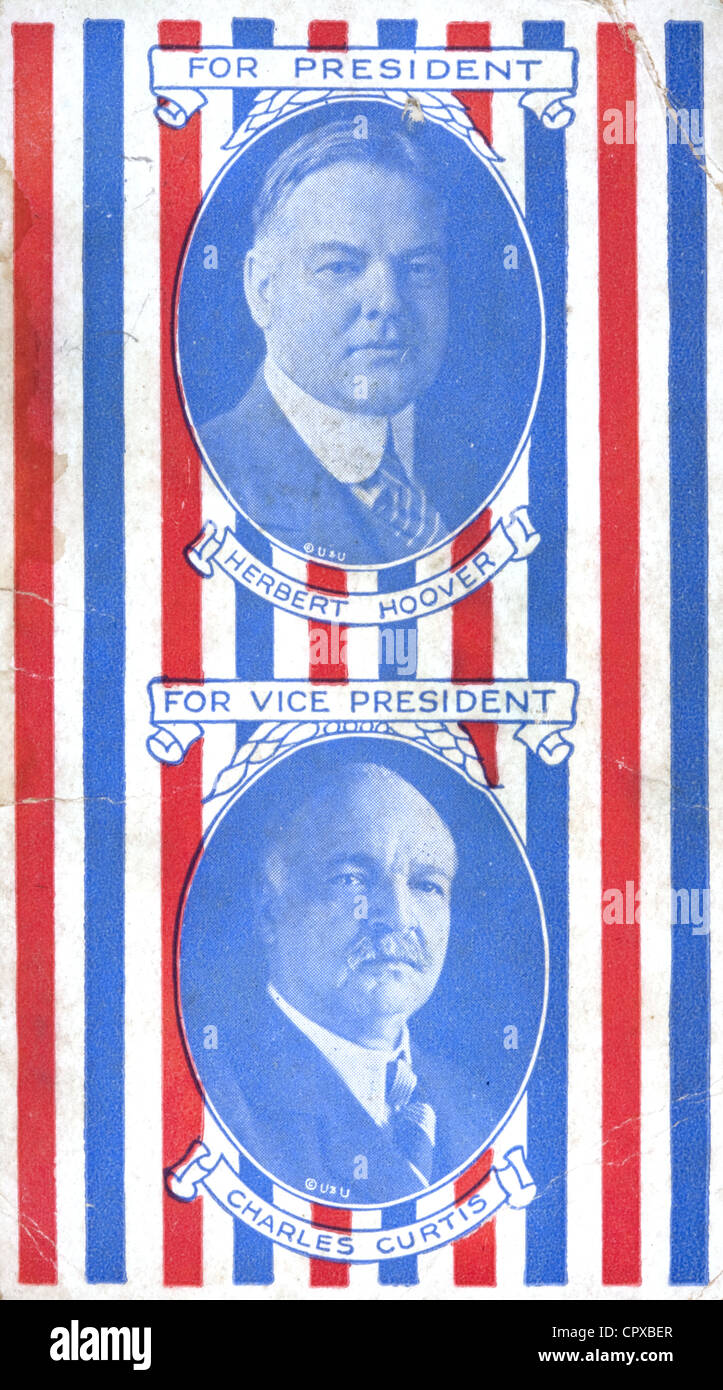 Un repubblicano 1928 nota scheda con i ritratti del presidente americano Herbert Hoover e il Vice-presidente Charles Curtis Foto Stock