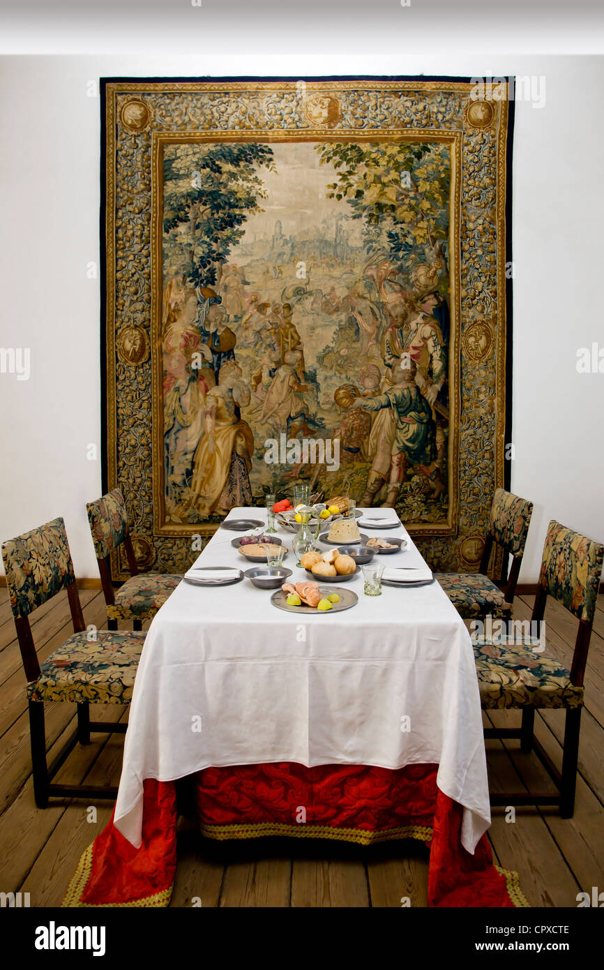 Storica sala da pranzo interni dal Kronborg a Elsinore Danimarca Foto Stock