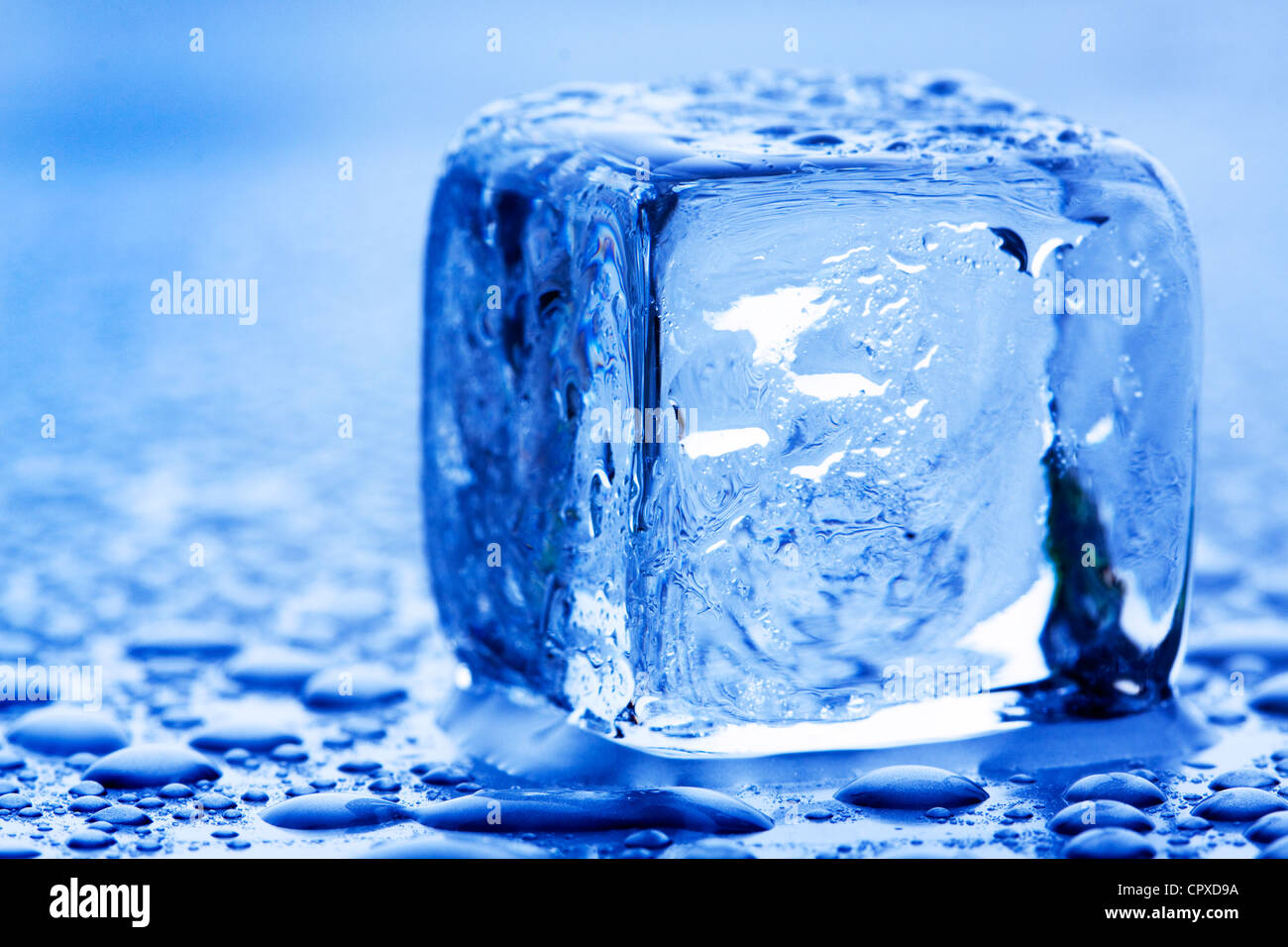 Cubetti di ghiaccio con sfondo blu Foto stock - Alamy