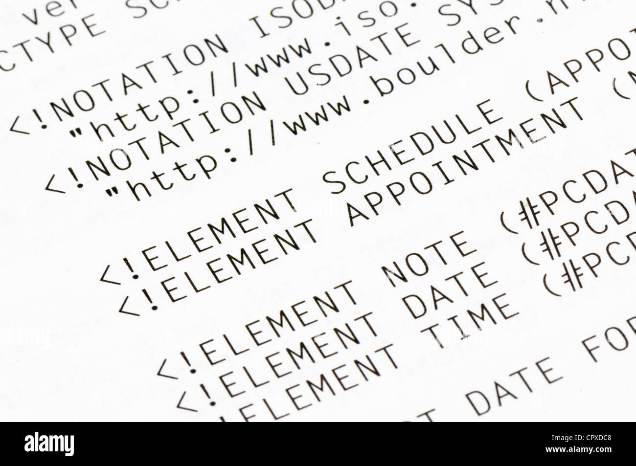 La sezione di dati XML Foto Stock