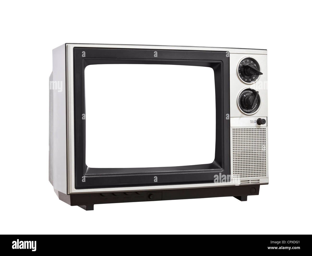 Televisione Vintage isolato con vuoto, schermata vuota. Foto Stock