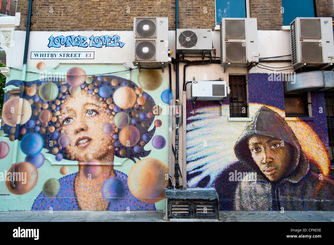 I graffiti sulla parete in East London, London, Regno Unito Foto Stock