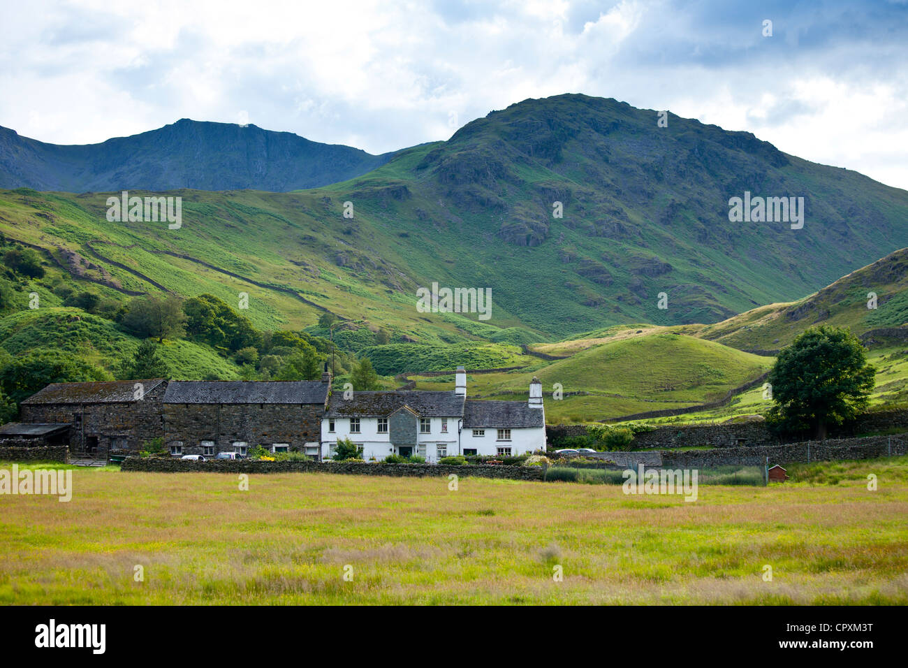 Caduto il piede in fattoria poco Langdale Valley a Langdale Pass e Langdale Pikes nel Parco Nazionale del Distretto dei Laghi, Cumbria, Regno Unito Foto Stock